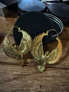 Gold Phoenix Hoop Earrings for Women - Statement Winged Design